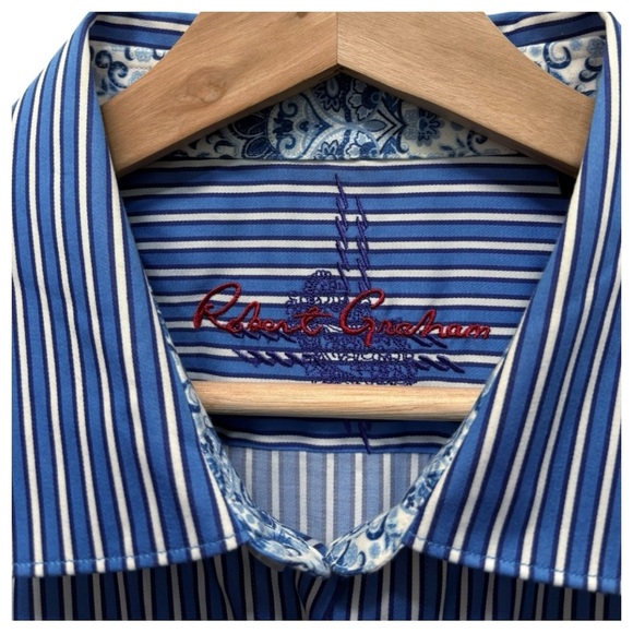 Robert Graham Striped Paisley Flip Cuff Button Down Dress Shirt Size XL - Picture 9 of 10